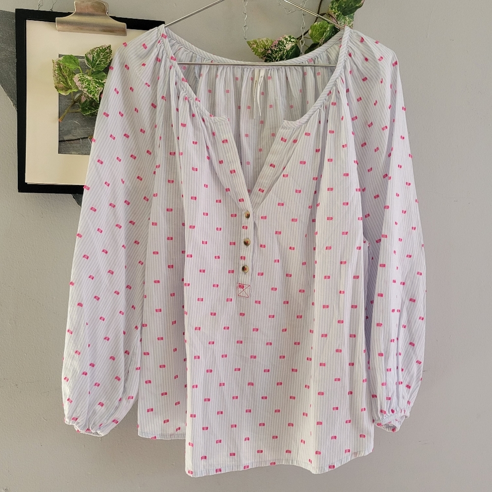 Anthropologie Clip Dot Henley Popover Stripe‎ PJ Pajama Top M